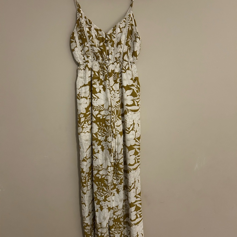 By Together Olive and White Floral Maxi Jumpsuit